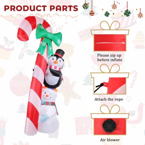 ⚡8.6 Ft Christmas Inflatables Candy Cane Snowman Penguin Outdoor Decorations - Picture 4 of 8